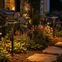PLB28 4W 3000K Integrated LED Mushroom Hat Outdoor Garden Pathway Light | 12V Low Voltage Brass Path Light