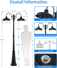 Outdoor Landscape Lighting LED 12V Low Voltage PLH05 - Dusk to Dawn 2-Head Outdoor Lamp Post Light with Sensor