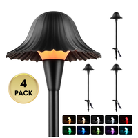Outdoor Landscape Lighting LED 12V Low Voltage ALPR01 12V Low Voltage 5W 10-Color RGBCW LED Landscape Lighting 200LM, Black Umbrella Pathway Light Package, Die-Cast Aluminum, IP65 Waterproof 4 Pack