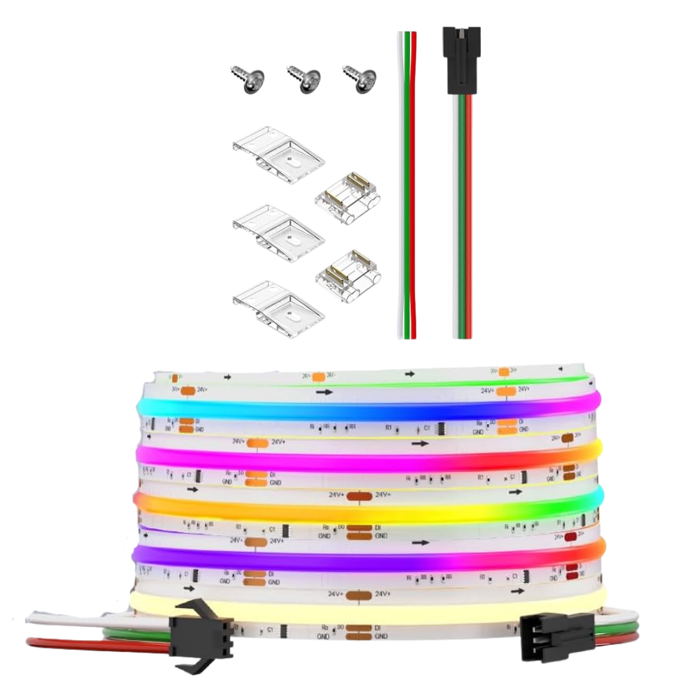 SLD28 Dotless COB Smart RGBW-IC WS2814 784LED/M 14IC/M 7.31W/ft 10mm Addressable Color Flowing LED Strip Light DC24V Low Voltage Strip Light IP20 and IP66 Waterproof