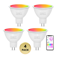 RGBCW MR16 5W Smart WIFI LED Light Bulb 4 Pack, Energy Saving RGBCW Color Changing 12V Outdoor LED Bulb Compatible with Alexa, Google Assistant, and Siri