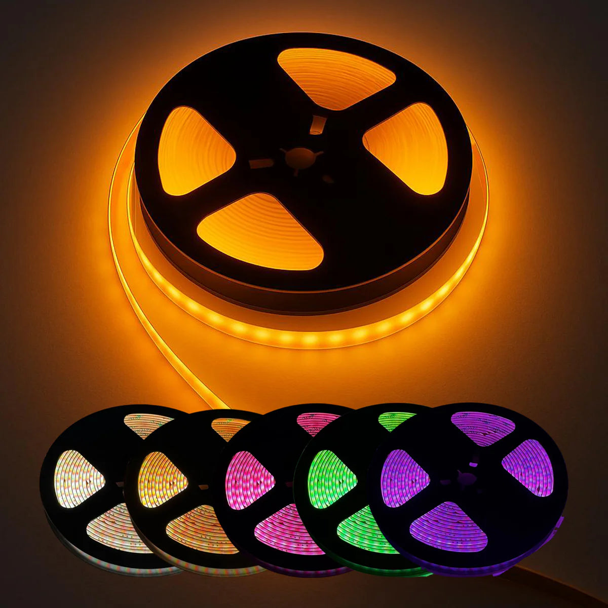 SLD09 Dotless Linear LED RGB CCT Color Changing and Tunable White 16.4ft (5M) 12mm 4.5W/ft DC24V Low Voltage COB Strip Lights IP20 Tape Light