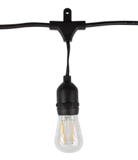 SLB101 LED Line Voltage Bistro String Lights 48 FT Outdoor Weatherproof 120VAC 24 S14 2.5W, 2700K Edison Bulbs, 2-Way Mounting Holes