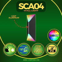 Outdoor Landscape Lighting LED 12V Low Voltage SCA04 Integrated LED 22W RGBCW Wi-Fi and Bluetooth 14″x4.96″x3.23″ 12V-24V Low Voltage Aluminum Up and Down Wall Sconce Lighting IP65 Waterproof