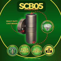 Outdoor Landscape Lighting LED 12V Low Voltage SCB05 LED Cylinder Up Down Light 2 Directional Brass Sconce Lighting 12V Low Voltage