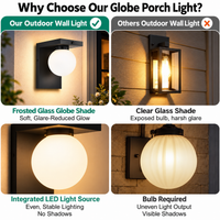 Outdoor Landscape Lighting LED 12V Low Voltage SCH23MS 12W 1100LM 3000K Motion Sensor Frosted Glass Globe Wall Sconce Light 120V Line Voltage