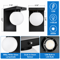 Outdoor Landscape Lighting LED 12V Low Voltage SCH23PC 12W 1100LM 3000K Dusk-to-Dawn Frosted Glass Globe Wall Sconce Light 120V
