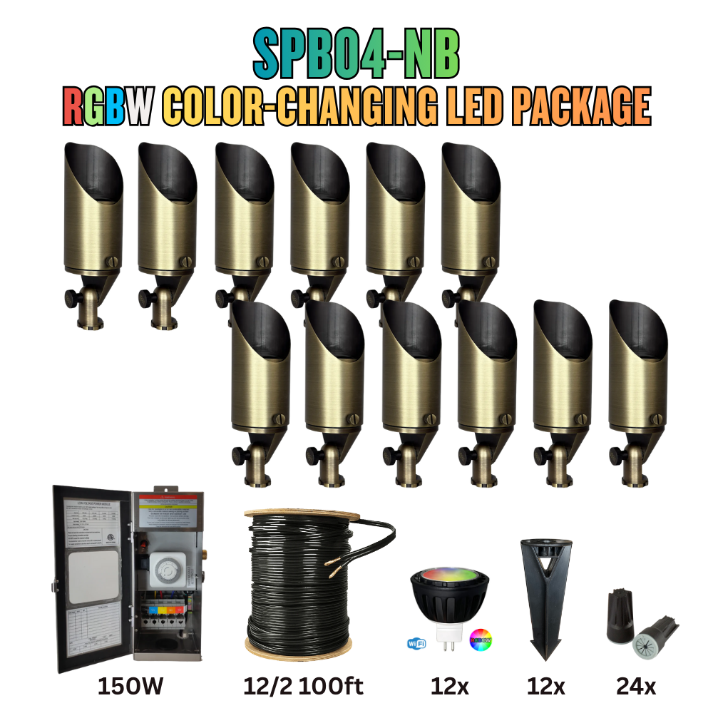 RGBW Color Changing LED Holiday Package: (12) Spotlight or (12) Path Lights with Wires and Connectors