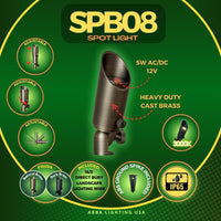 Outdoor Landscape Lighting LED 12V Low Voltage SPB08 5W 3000K Warm White Integrated Brass Spotlight 12V Low Voltage Small Directional Bullet Light Outdoor Landscape