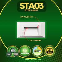 Outdoor Landscape Lighting LED 12V Low Voltage STA03 4x/8x/12x Package 2+2+2W 3CCT 3000K/4000K/5000K 12V Low Voltage Cast Aluminum Rectangular Surface Mount LED Stair Step or Deck Light
