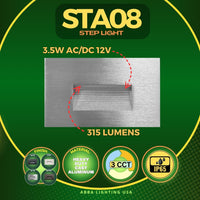 Outdoor Landscape Lighting LED 12V Low Voltage STA08 3.5W 3CCT 12V Low Voltage Rectangular Waterproof Horizontal Integrated LED Aluminum Stair Step Light Fixture