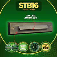 Outdoor Landscape Lighting LED 12V Low Voltage STB16 2W LED Cast Brass Surface Mounted Slim Horizontal Outdoor & Indoor Brass Step Light 12V Low Voltage