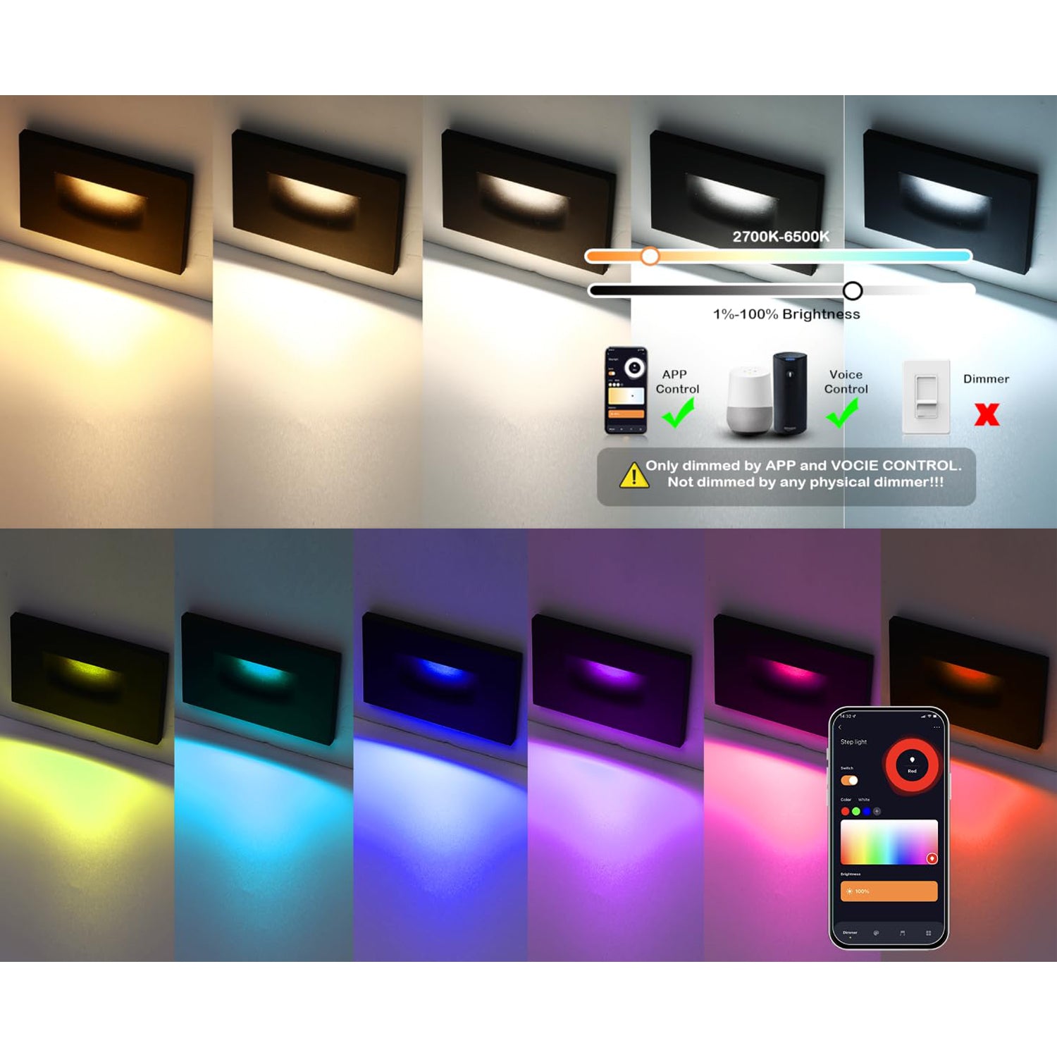 Colour Change Rectangular STRA07 3W RGBCW Color Changing Rectangular Waterproof Aluminum Stairs Light