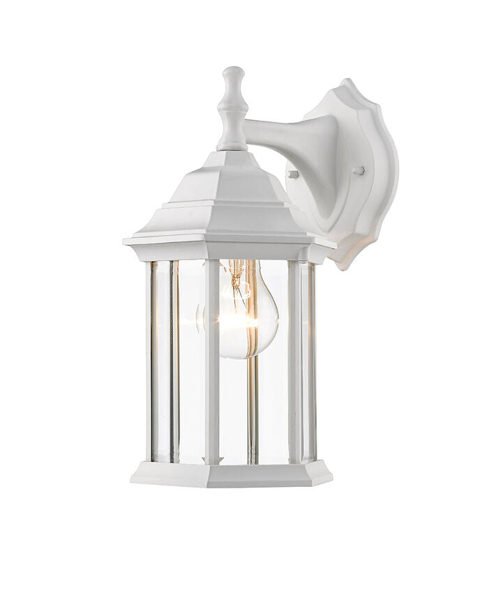 Waterdown T21WH Outdoor Wall Sconce 7.5" x 6" x 11.75" Gloss White Aluminum Clear Beveled Glass Line Voltage Medium 120V 1 E26 Base Socket for Porch, Patio, Garage, Garden, Exterior Lighting