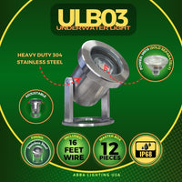 Outdoor Landscape Lighting LED 12V Low Voltage ULB03 4x/8x/12x Package Stainless Steel 12V Low Voltage Underwater Landscape LED Fountain Light Pond Lighting with 3W 3000K Bulb