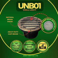 Outdoor Landscape Lighting LED 12V Low Voltage UNB01 4x/8x/12x Package Cast Brass Low Voltage Grille Commercial PAR36 LED In-ground Well Light IP65 Waterproof 12V Low Voltage 10W 160° 3000K Bulb