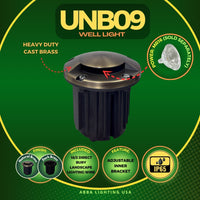 Outdoor Landscape Lighting LED 12V Low Voltage UNB09 Cast Brass Round Mono-Directional 12V Low Voltage LED In-ground Light