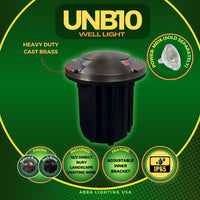 Outdoor Landscape Lighting LED 12V Low Voltage UNB10 Cast Brass Round Bi-Directional 12V Low Voltage LED In-ground Well Light