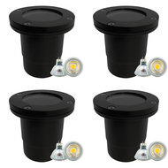 UNA07 Luz de pozo enterrada LED redonda de bajo voltaje de aluminio fundido IP65 a prueba de agua - Black / 4 Pack