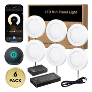 CBSA01 6 Pack 2W 12V 3000K-6000K Smart Recessed Cast Aluminum Cabinet Light Energy Saving Dimmable LED Downlighting with Remote Control - White