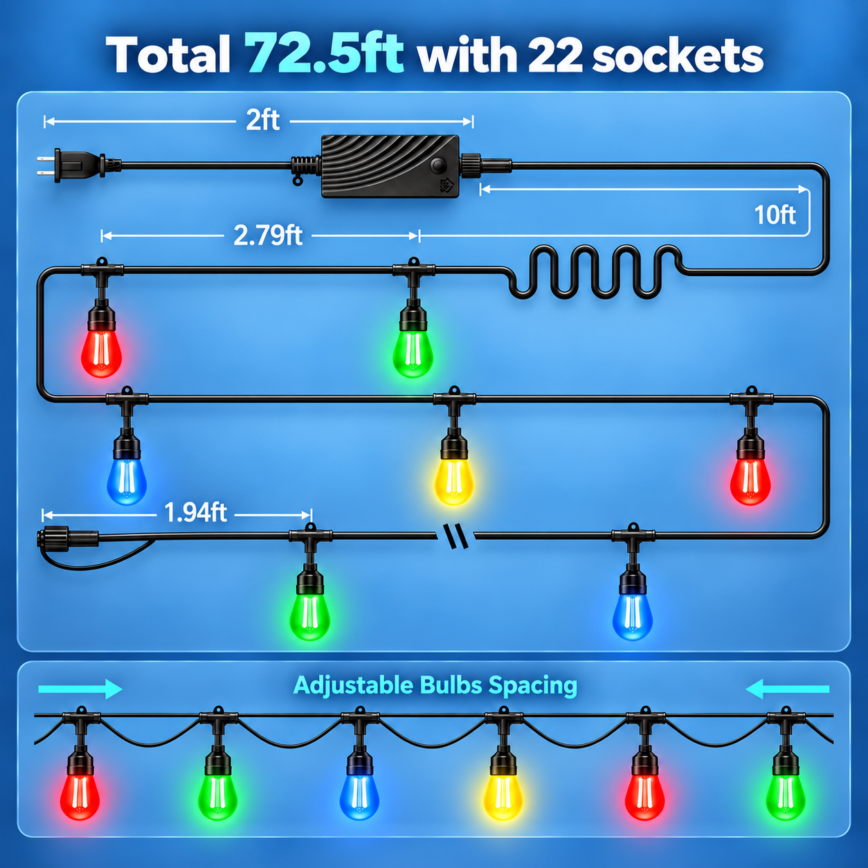 SLR100 RGBW Color Changing Smart Outdoor String Lights
