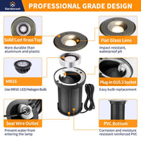 Outdoor Landscape Lighting LED 12V Low Voltage 2206B Brass In-ground Well Lights, Low Voltage IP65 Waterproof 12V LED Outdoor Landscape Lighting (Fat 2206B)
