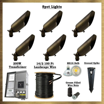 VOLT Lighting Solid Brass LED Landscape Lighting Kit (6 Spotlights