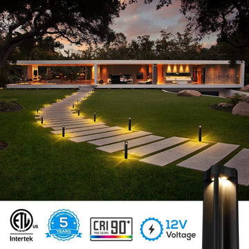 LED Landscape Lighting Kit - 6 Cone Shade Path Lights - 2 Spotlights - Low  Voltage Transformer