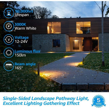 12-Pack LED Landscape Pathway Lighting, 3W AC/DC 12V-24V Low Voltage Path  Lights