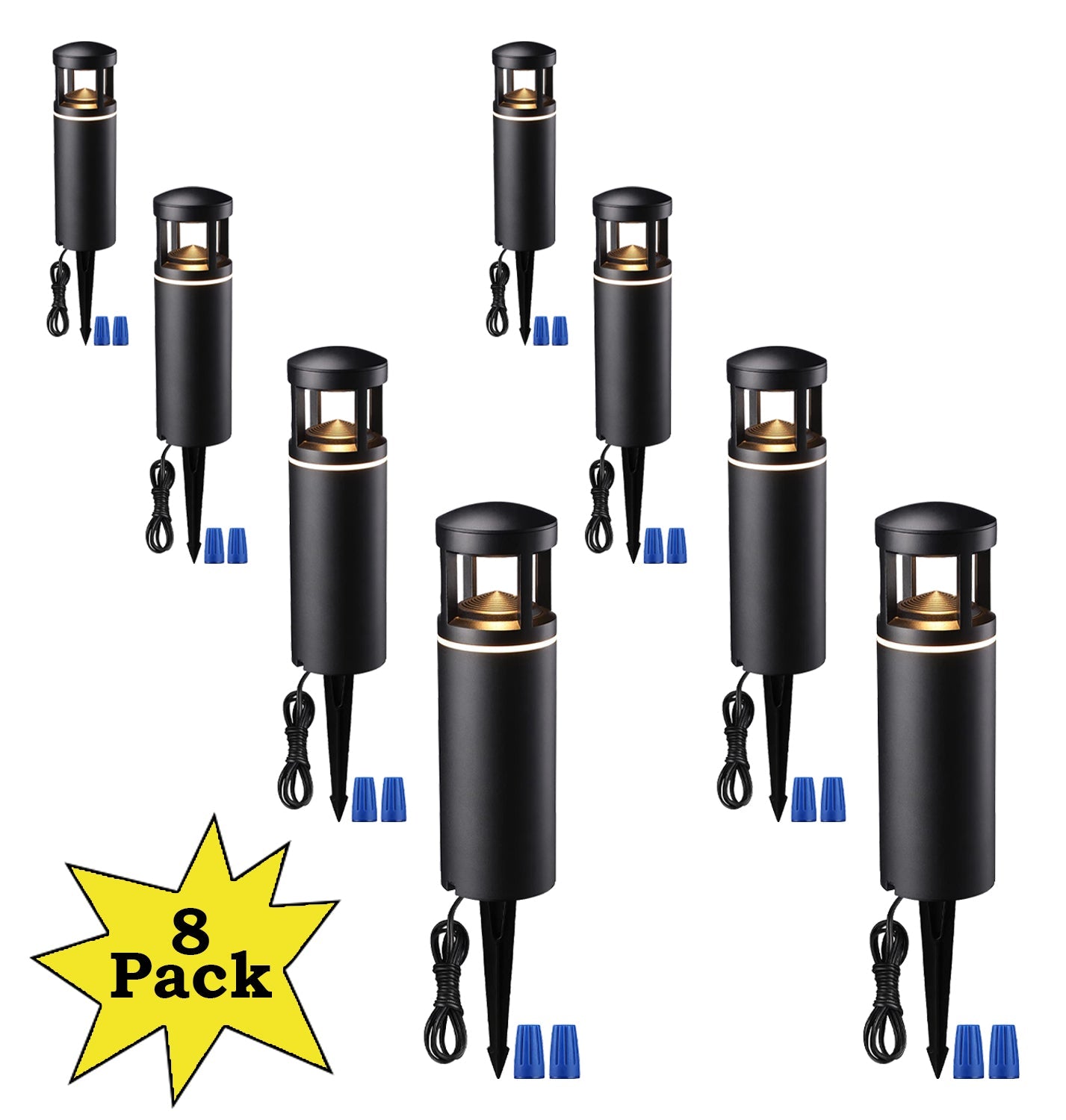 ALP59 8-Pack LED Low Voltage Pathway Lights, Outdoor Landscape Lighting, Aluminum Housing, 5W 12V AC/DC Path Lights for Driveway, Garden, Lawn, IP65 Waterproof, 3000K Warm White