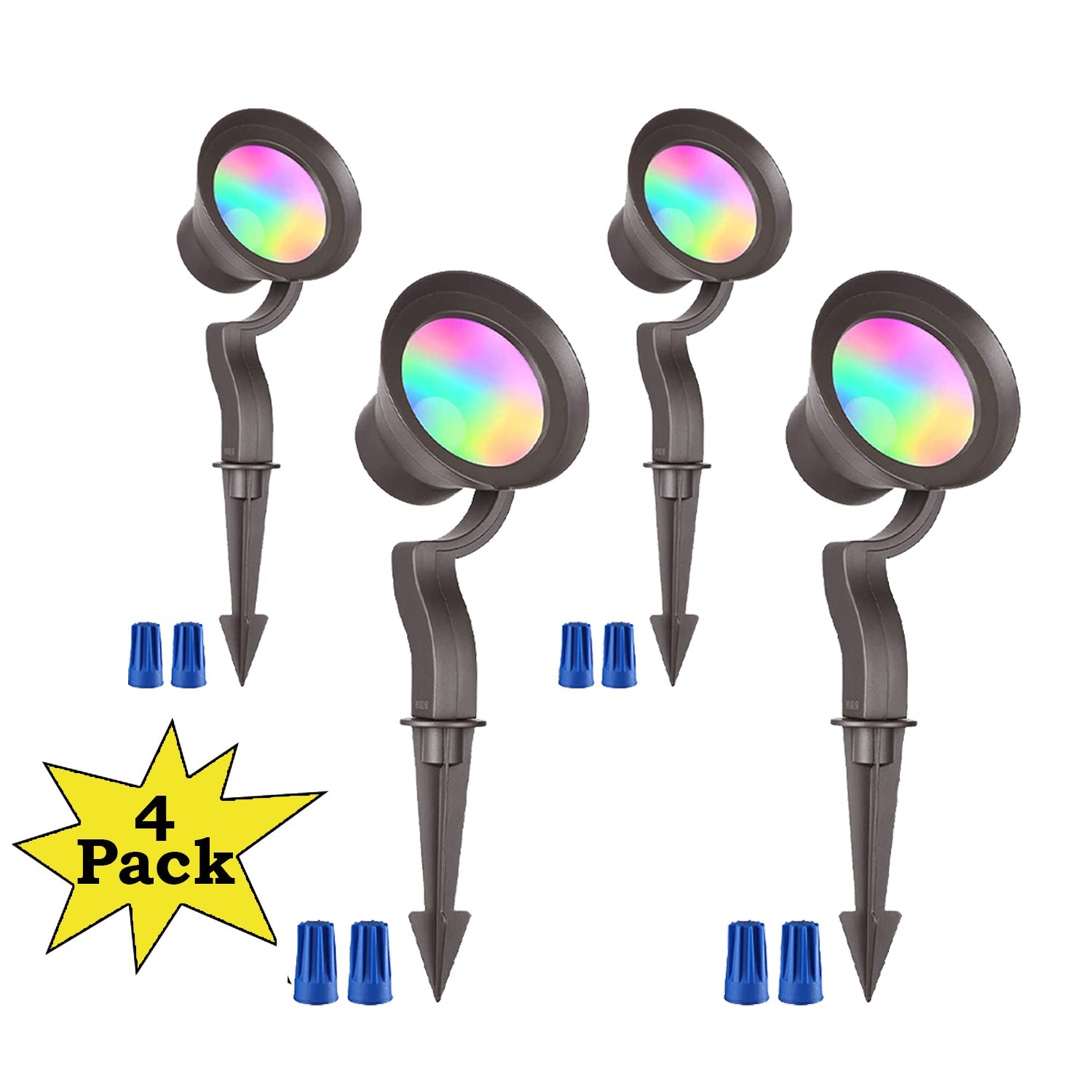 ALSR03 4-Pack RGB LED Landscape Spot Lights Package, 12W Low Voltage 12V Directional Outdoor Landscape Lighting