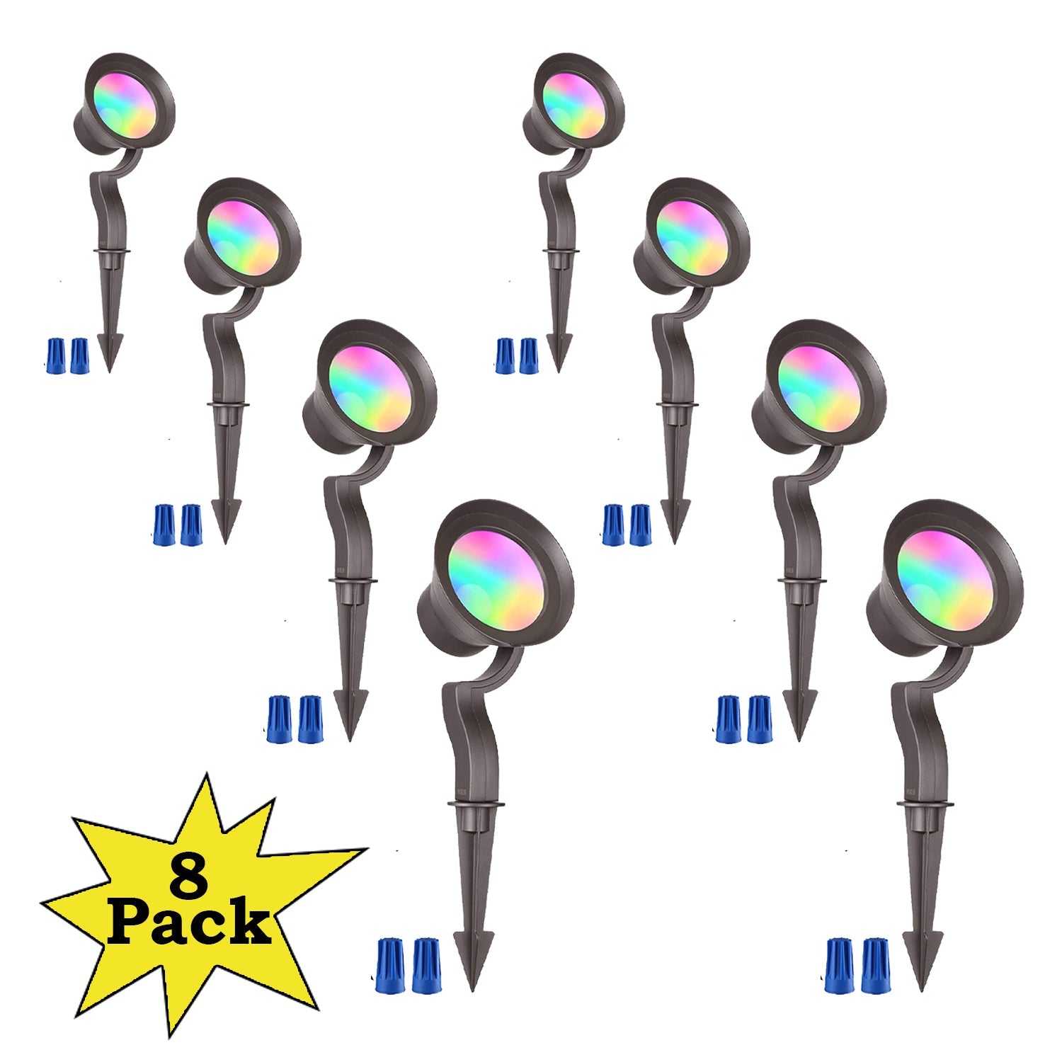 ALSR03 8-Pack RGB LED Landscape Spot Lights Package, 12W Low Voltage 12V Directional Outdoor Landscape Lighting