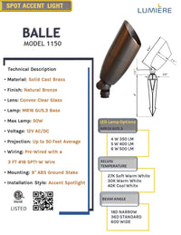 Balle Solid Cast Brass Spot Light Natural Bronze
