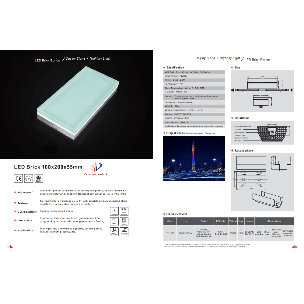 CRG31 Low Voltage In Ground RGBW or WW LED Brick Paver Light Rectangle IP67 Waterproof.