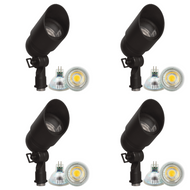 DL01 4x/8x/12x Package 12V Low Voltage Directional LED Outdoor Aluminum Spotlight with MR16 5W 3000K Bulbs - Black / 4 Pack