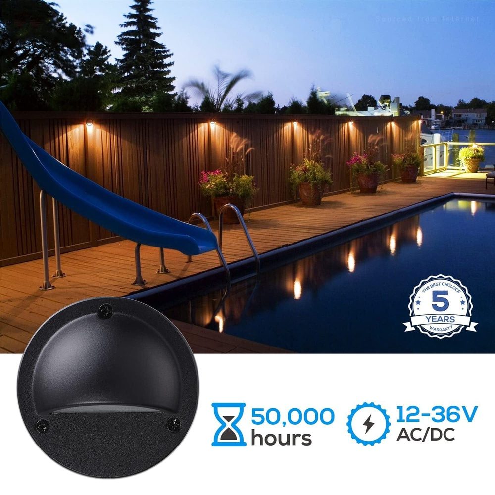 DLA01 6-Pack Black 2.5W Low Voltage LED Outdoor Half Moon Deck Lights Package, 12V LED Step Fence Landscape Lights