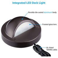DLA01 12-Pack Brown 2.5W Low Voltage LED Outdoor Half Moon Deck Lights Package, 12V LED Step Fence Landscape Lights