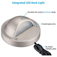 DLA01 12-Pack Satin Nickel 2.5W Low Voltage LED Outdoor Half Moon Deck Lights Package, 12V LED Step Fence Landscape Lights