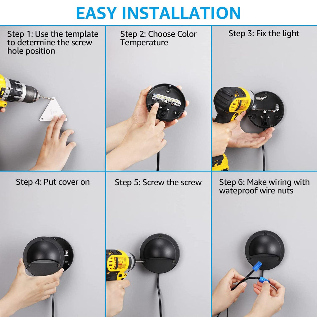 DLA03 12-Pack Black 2.5W 3CCT Low Voltage LED Outdoor Half Moon Deck Lights Package, 12V LED Step Fence Landscape Lights