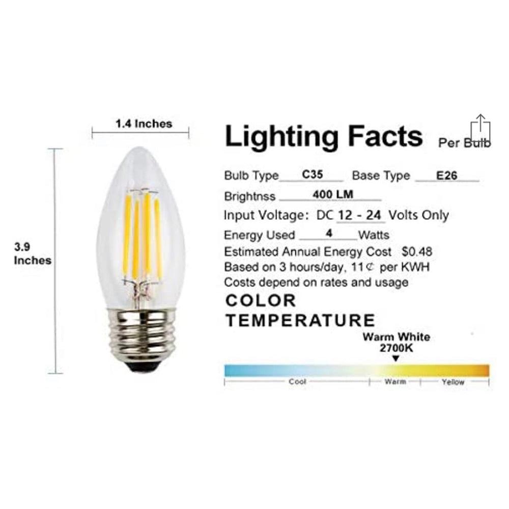 E26 4W LED Filament Edison Bulbs Dimmable Energy Saving Waterproof Light.