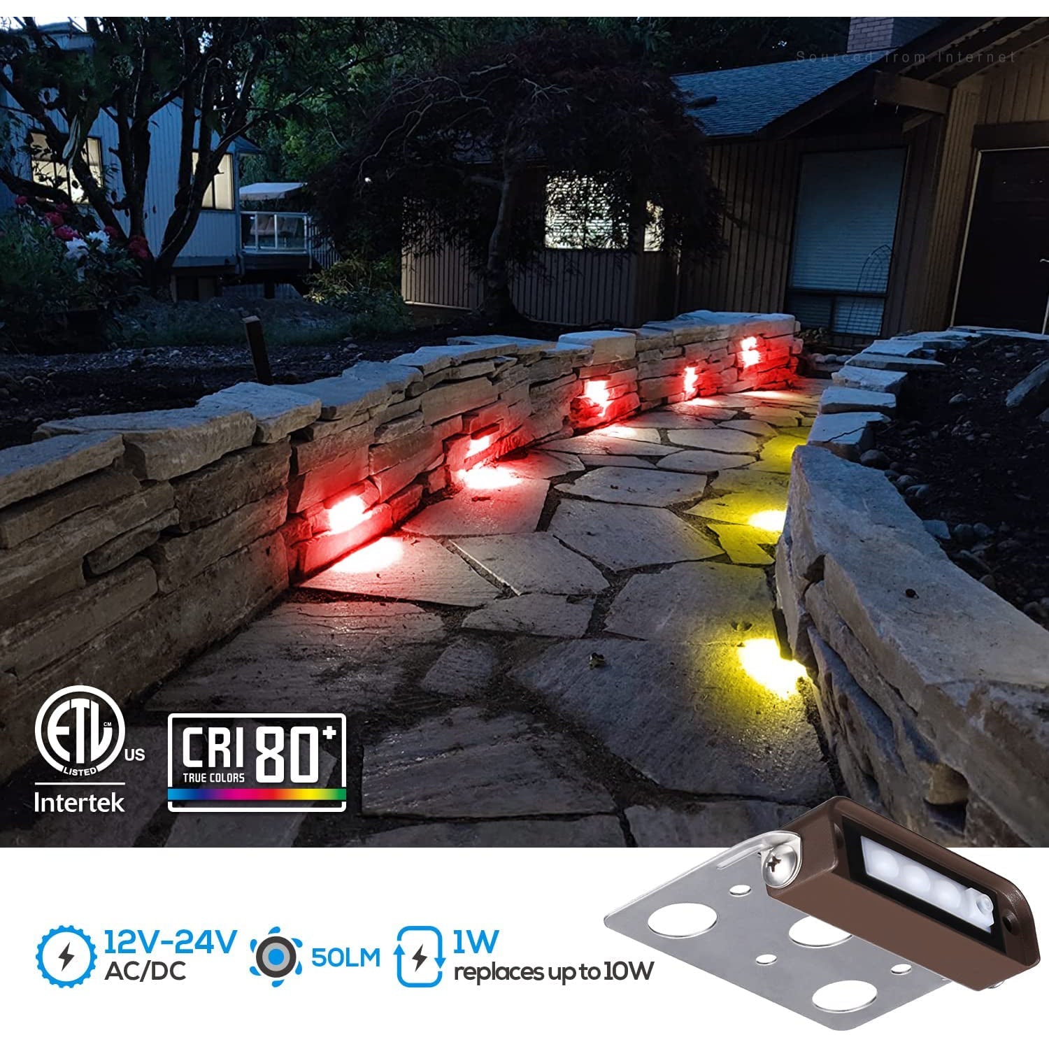 ELA04 8-Pack 4 Inch 1W RGB LED Retaining Wall Lights, Hardscape Color Changing 12V Low Voltage Landscape Lights