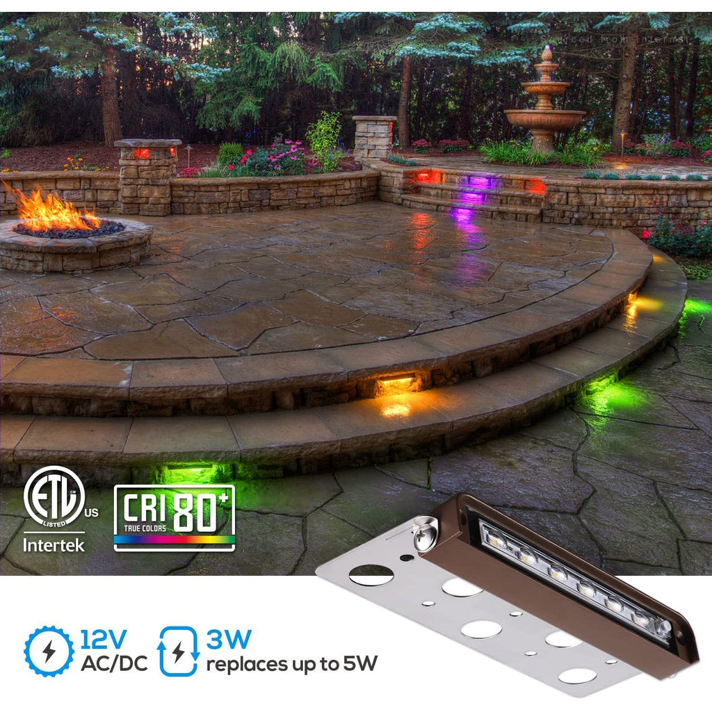 ELA07 8-Pack 7 Inch 3W RGB LED Retaining Wall Lights, Hardscape Color Changing 12V Low Voltage Landscape Lights