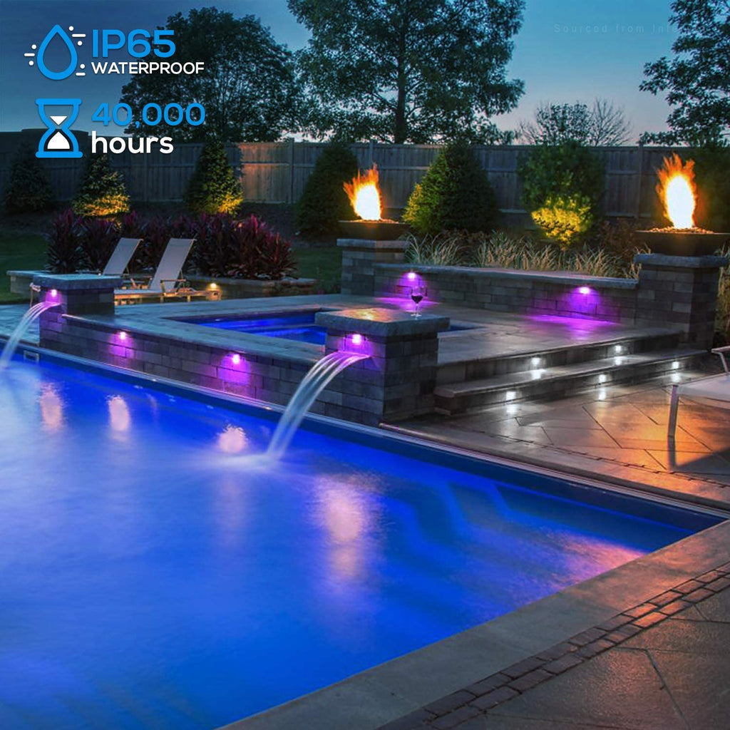 ELA07 8-Pack 7 Inch 3W RGB LED Retaining Wall Lights, Hardscape Color Changing 12V Low Voltage Landscape Lights