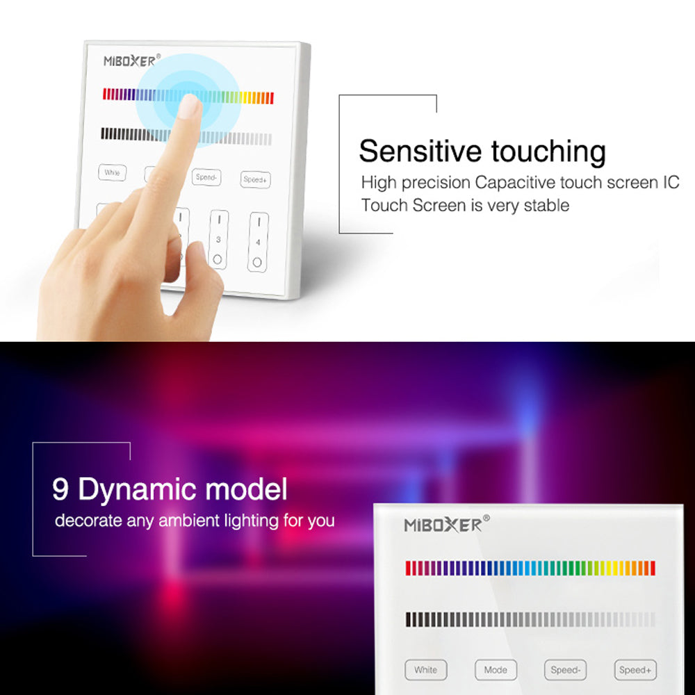 MiBoxer RGB/RGBW Wall Mounted Smart Panel Wireless Remote 4 Zones 2.4G RF