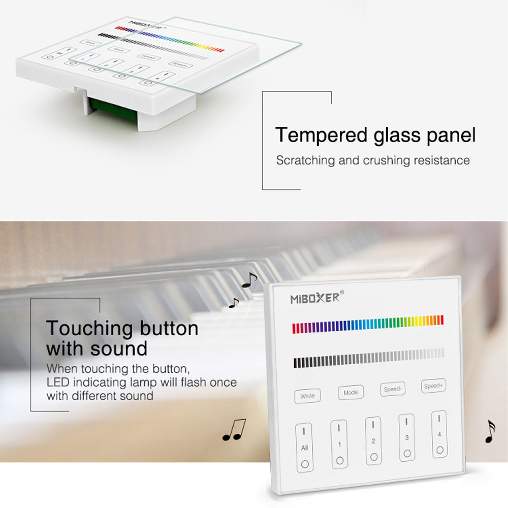 MiBoxer RGB/RGBW Wall Mounted Smart Panel Wireless Remote 4 Zones 2.4G RF