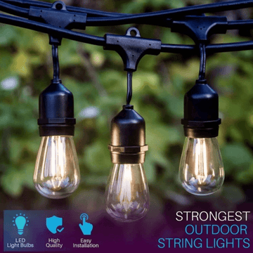 SL101 LED Low Voltage Bistro String Lights 48 FT Outdoor Weatherproof 12V Edison Bulbs.