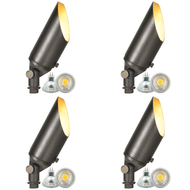 SPB04 4x/8x/12x Package Adjustable 12V Low Voltage LED Bullet Landscape Brass Spotlight Outdoor Lighting with MR16 5W 3000K Bulb - Dark Brass / 4 Pack