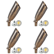 SPB06 4x/8x/12x Package 12V Low Voltage LED Outdoor Landscape Brass Spotlight with MR16 5W 3000K Bulb - Natural Brass / 4 Pack