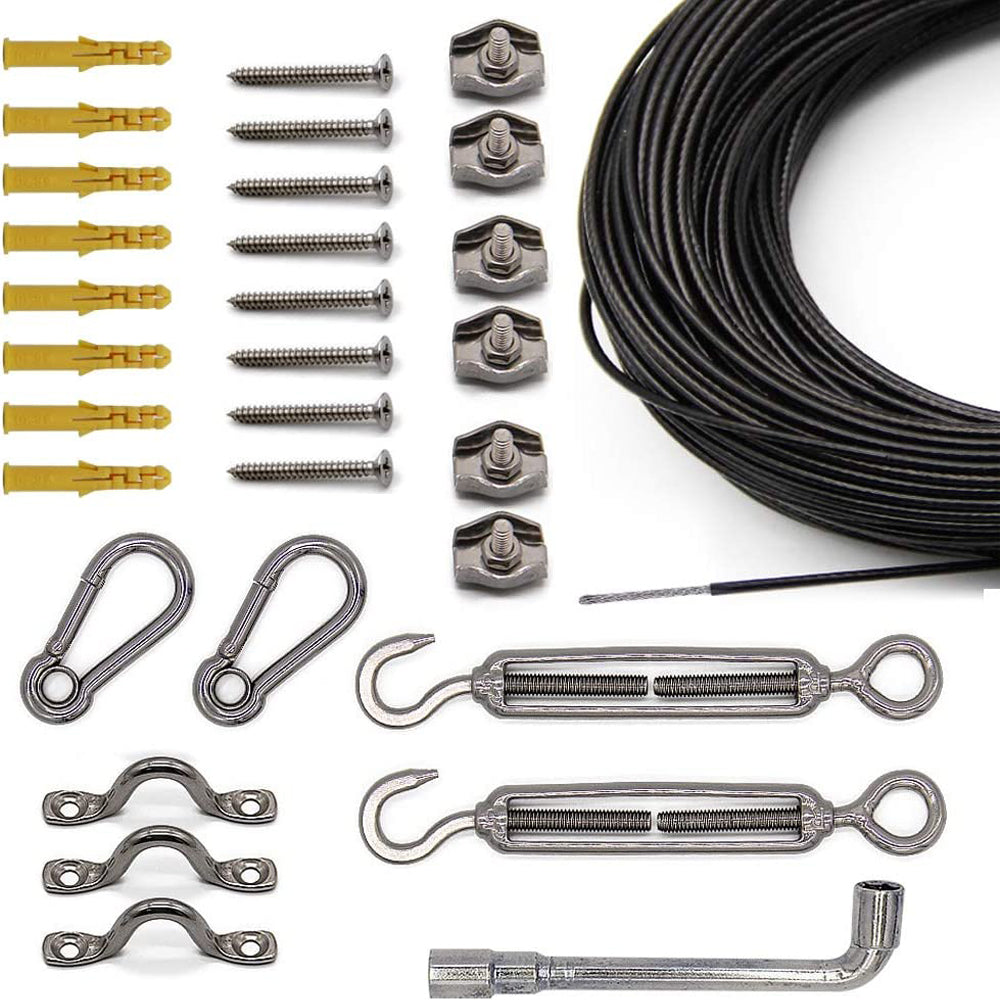 Steel String Support String Light Hanging Cable Kit, Nylon Coated 304 Stainless Steel Guide ...