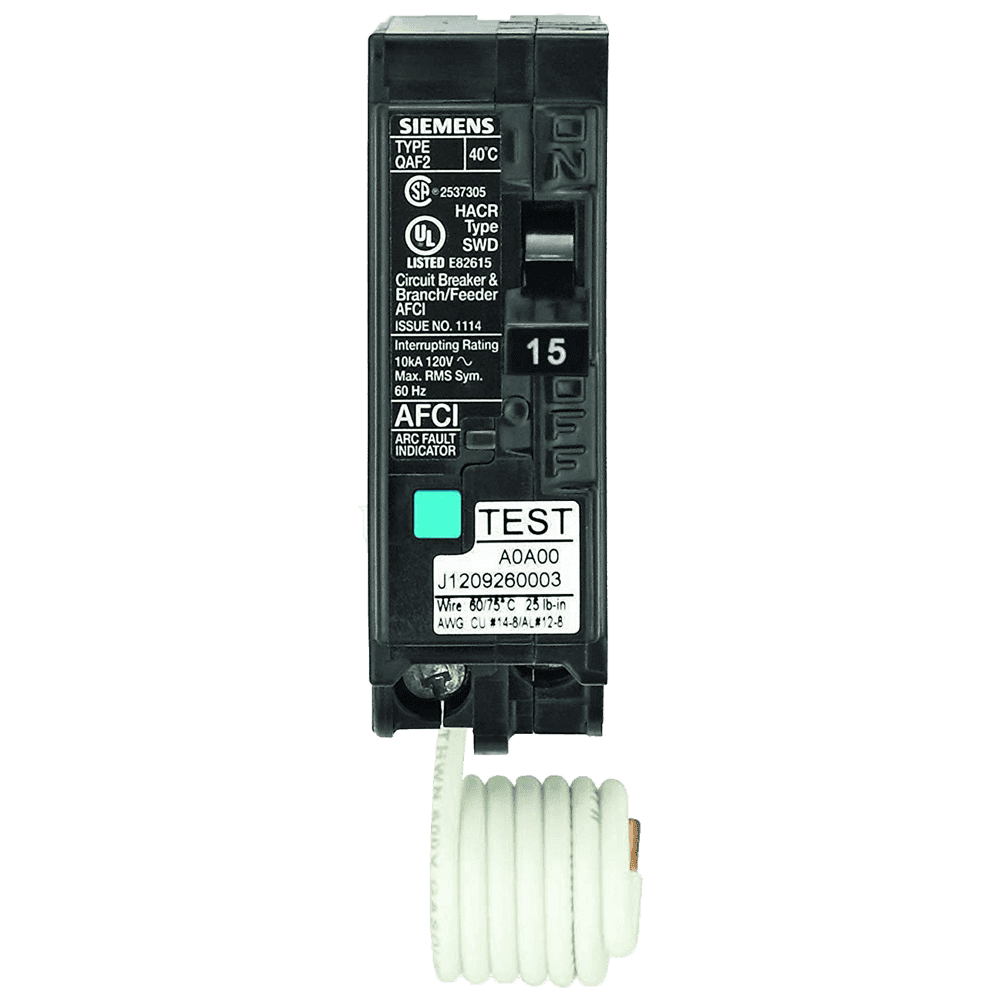 Siemens QA115AFC 15 Amp 1 in. Single-Pole 120-Volt Plug-On Combination AFCI Circuit Breaker.